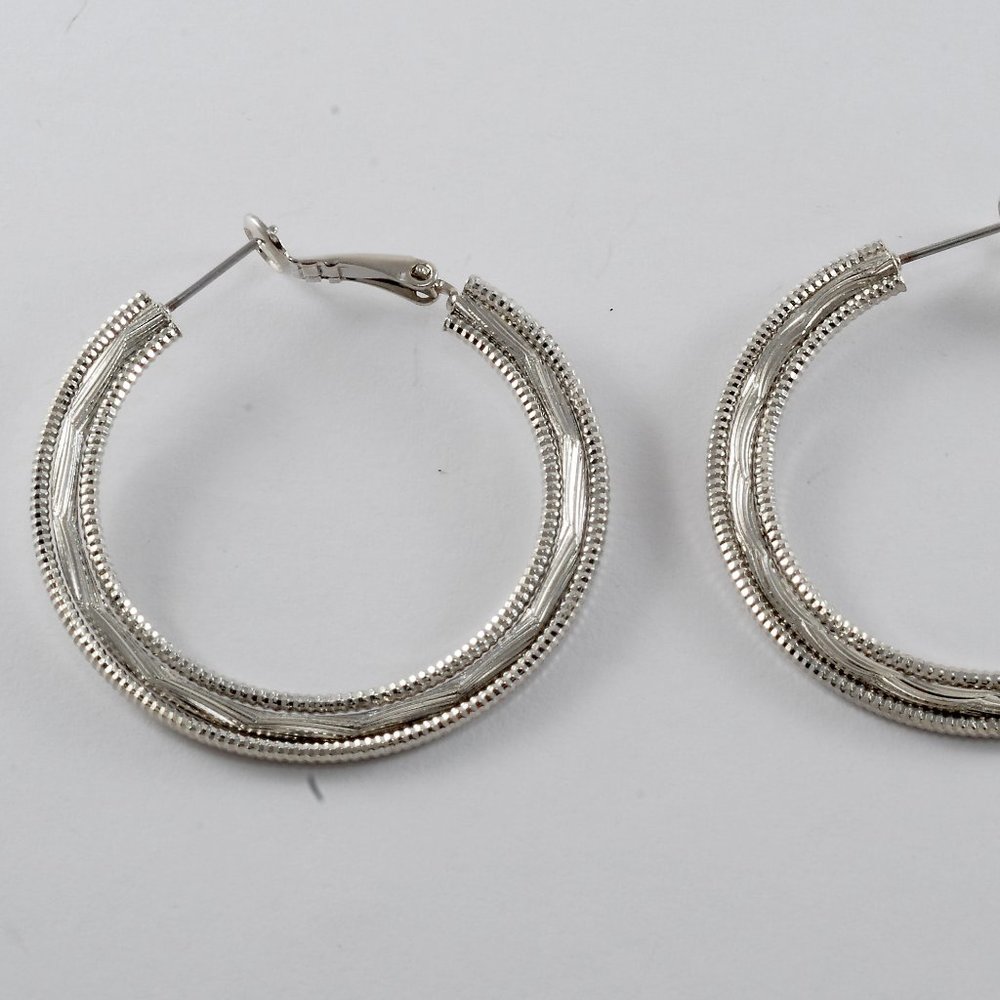Ladies Hoop Earrings Silver Tone Metal